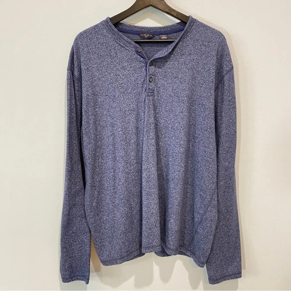 Black Brown Men's Henley  Long Sleeve in Heather Blue Size XXL Super Soft - Picture 1 of 14